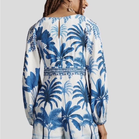Farm Rio x Anthropologie Blue and White Palm Print Romper - Picture 4 of 7